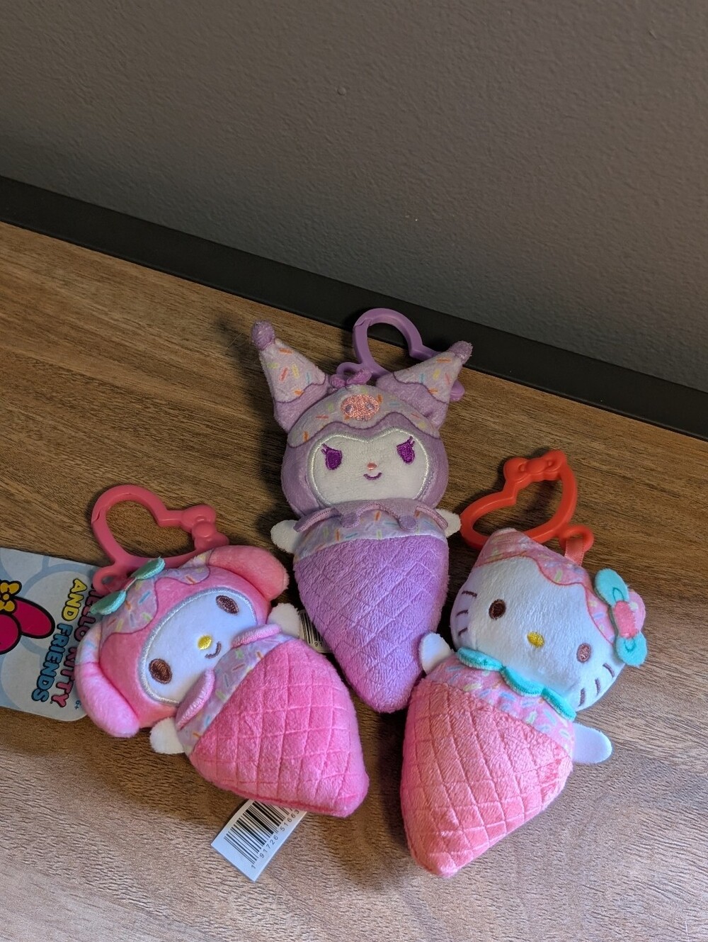 Sanrio Plush Backpack Clip Set of 3 Kuromi, Hello Kitty, My Melody Charms Kawaii
